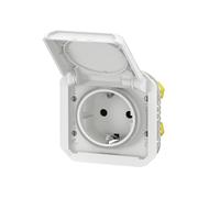 LEGRAND, Plexo New 069640L Prise pour pièces humides standard Schuko avec couvercle à charnière, protection tactile, bornes enfichables, 16 A, 250 V,
