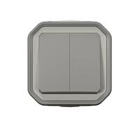 LEGRAND, Plexo New 069714L Interrupteur série pour pièces humides, 10 A, 250 V, IP55 - IK07, 2 interrupteurs à bascule et bornes enfichables, gris