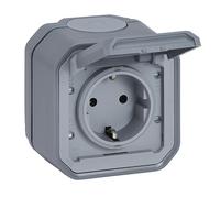 LEGRAND, Plexo New 069730L Prise murale en saillie pour pièces humides, norme Schuko, avec couvercle à charnière, protection anti-contact, bornes enfi