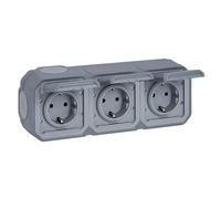 LEGRAND, Plexo New 069743L Triple prise Schuko standard pour pièces humides, avec couvercle à rabat, protection contre les contacts, bornes à fiche, p