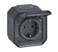 LEGRAND, Plexo New 069783L Prise Schuko standard pour pièces humides, avec couvercle à charnière, protection anti-contact, installation avec bornes à