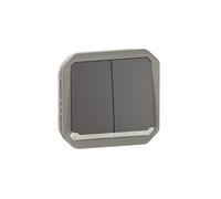 LEGRAND, Plexo New 069806L Interrupteur double pour pièces humides/double bouton-poussoir + bouton-poussoir et contact inverseur, lumineux, produit co