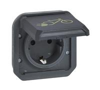 LEGRAND, Plexo New Einsatz, Schutzkontakt-Steckdose zum Aufladen von Elektrofahrrädern, 16 A - 250 V, Steckklemmen, erhöhter Berührungsschutz, Fahrrad Symbol, IP 44 - IK 08, Farbe: Anthrazit, 069886L