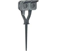Legrand PLEXO New Prise de courant double à contact de protection avec piquet de jardin, bornes à fiche (SL), protection accrue contre les contacts accidentels, prise extérieure 250V, IP55, anthracite