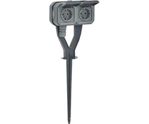 Legrand PLEXO New Prise de courant double à contact de protection avec piquet de jardin, bornes à fiche (SL), protection accrue contre les contacts accidentels, prise extérieure 250V, IP55, anthracite
