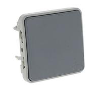 Legrand Plexo55 Modular Interrupteur à bascule Croix Local Humide gris 069521, Bouton + interrupteur, Gris