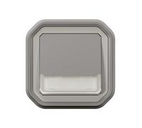 LEGRAND Poussoir inverseur lumineux Plexo, gris, encastré, IP55, IK08 | Gris, encastré, IP55 étanche, IK08 antichoc, lumineux 12V, 10A, porte-étiquette, connexion rapide sans outil