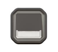 LEGRAND Poussoir inverseur lumineux porte-étiquette, Plexo anthracite | Anthracite, encastré, IP55 étanche, IK08 antichoc, lumineux 12V, poussoir NO NF 10A, connexion rapide sans outil