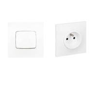 Legrand - Poussoir Neptune - 6A - Blanc + Legrand - Prise de courant avec terre Neptune - Blanc