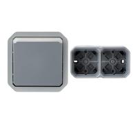 LEGRAND - Poussoir NO lumineux Plexo composable - gris avec Boîtier apparent 2 postes Plexo horizontal ou vertical - gris