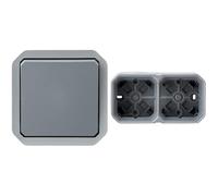 LEGRAND - Poussoir NO Plexo composable - Finition gris avec Boîtier apparent 2 postes Plexo horizontal ou vertical - gris