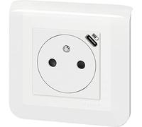 Prise avec terre et USB C, LEGRAND Mosaic, blanc
