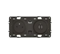 Legrand | Prise 2P+T Céliane et double prise USB Type-A + Type-C Power delivery 20W précâblées - à compléter avec une plaque - Noir