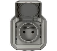 LEGRAND Prise de courant avec terre étanche avec volet Plexo - 16A 250V - Gris
