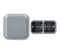 LEGRAND - Prise de courant avec volet Plexo composable - gris avec Boîtier apparent 2 postes Plexo horizontal ou vertical - gris