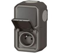 Prise terre + va-et-vient verticale étanche complet Plexo 2 postes anthracite Legrand
