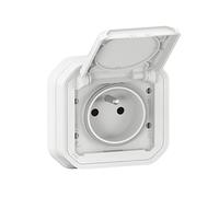 LEGRAND | Prise De Courant Plexo Standard Franco-Belge, Étanche IP55 Résistante À L'Eau Et À La Poussière, Résistance Aux Chocs IK08, Livrée Complète Pour Montage En Encastré Blanc