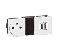 Legrand - Prise de courant Surface + double chargeur USB Type-A Mosaic précâblée 5 modules - blanc
