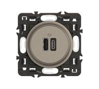 LEGRAND - Prise Double Céliane Avec USB-A et USB-C 3A/15W - Recharge Tous Types d'Équipements Électroniques - Prêt à Installer - Titanium