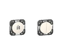 LEGRAND - Prise Double Chargeur USB-A + USB-C 3A/15W dooxie - Conforme Directive CEE & Interrupteur Mural Double ou Va-et-vient 10AX dooxie - Commande d'Éclairage (Sans Plaque)