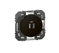 LEGRAND - Prise Double Chargeur USB-A + USB-C 3A/15W dooxie - Conforme Directive CEE - Repiquage sur Prise 2P+T - Noir