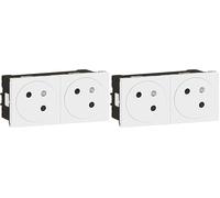 LEGRAND - Prise Double Murale Précâblée avec Terre Mosaic Surface Link à 45° - Prise 2P+T à Fixation par Emboîtement - Fabriqué En France - Blanc (Lot de 2)