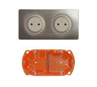 LEGRAND - Prise Electrique Double Céliane Surface Confort avec Plaque + Boîte à Encastrer - Prise Affleurante avec Socle Rétractable - Titanium
