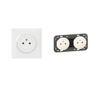 LEGRAND - Prise Electrique Murale 16A avec Terre dooxie Surface + Plaque Carrée & Prise Double Murale 16A avec Terre dooxie Surface - Prise 2P + T Affleurante avec Fond Rétractable