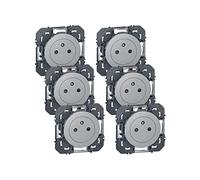 LEGRAND - Prise Electrique Murale 16A avec Terre dooxie Surface - Prise 2P + T Affleurante avec Fond Rétractable - Fabriqué En France - Alu - Lot de 6