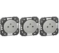 LEGRAND - Prise Electrique Murale 16A avec Terre dooxie Surface - Prise 2P + T Affleurante avec Fond Rétractable - Fabriqué En France - Alu (Lot de 3)