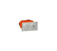 LEGRAND - Prise Electrique Murale avec Terre + Double Chargeur USB-A Précâblé dooxie Surface + Boîte d'Encastrement - Prise 2P+T Affleurante avec Fond Rétractable - Alu
