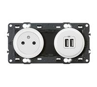 LEGRAND - Prise Electrique Murale avec Terre + Double Chargeur USB Céliane Surface - Prise Affleurante avec Socle Rétractable - Blanc