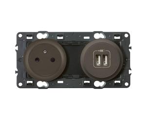 LEGRAND - Prise Electrique Murale avec Terre + Double Chargeur USB Céliane Surface - Prise Affleurante avec Socle Rétractable - Graphite
