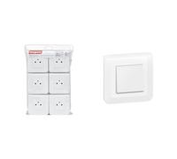 LEGRAND - Prise Electrique Murale avec Terre Mosaic Surface - Prise 2P+T + Plaque de Finition & Interrupteur ou va-et-vient Mosaic 10A blanc complet avec plaque et fixation à vis