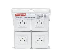 LEGRAND - Prise Electrique Murale avec Terre Mosaic Surface - Prise 2P+T + Plaque de Finition + Support de Montage à Vis - Fabriqué En France - Blanc - Lot de 4
