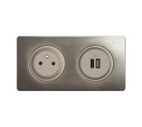 LEGRAND - Prise Electrique Murale Céliane Surface Confort + Double Chargeur USB Type C avec Plaque et Boîte à Encastrer - Prise Affleurante avec Socle Rétractable - Titanium