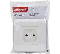 Legrand - Prise de courant sans terre Mosaic à bornes automatiques blanc avec plaque et fixation à vis