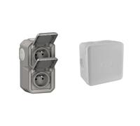 LEGRAND - Prise Etanche Double IP55 avec Terre Plexo - Prise 2P+T 16A Complète avec Volet & Boite de derivation electrique - etanche exterieur - IP55 85X85 - Debflex - 718806 - Polypropylène