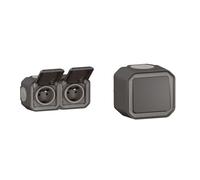 LEGRAND - Prise Etanche Double IP55 avec Terre Plexo - Prise 2P+T 16A Complète avec Volet & Interrupteur Mural Etanche Simple ou Va-et-vient 10A Plexo - Anthracite