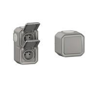 LEGRAND - Prise Etanche Double IP55 avec Terre Plexo - Prise 2P+T 16A Complète avec Volet & Interrupteur Mural Etanche Simple ou Va-et-vient 10A Plexo - Commande d'Éclairage