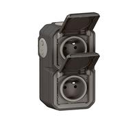 Legrand - Double prise Plexo 2P+T 16A 250V IP55 complète avec volet - Montage vertical Anthracite