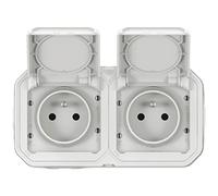 LEGRAND - Prise Etanche Double IP55 avec Terre Plexo - Prise 2P+T 16A Complète avec Volet - Pour Pose en Apparent - Montage Horizontal - Fabriqué En France - Blanc
