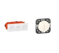 LEGRAND - Prise Triple Murale 16A avec Terre dooxie Surface + Plaque Carrée + Boîte d'Encastremment & Interrupteur Mural Double ou Va-et-vient 10AX dooxie - Commande d'Éclairage (Sans Plaque)