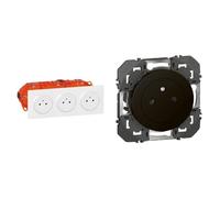 LEGRAND - Prise Triple Murale 16A avec Terre dooxie Surface + Plaque Carrée + Boîte d'Encastremment & Prise Electrique Murale 16A avec Terre dooxie Surface - Prise 2P + T Affleurante