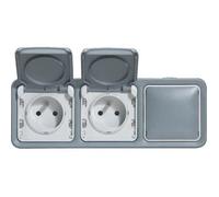 LEGRAND Prises de courant 2x2P+T avec obturateurs horizontaux Plexo gris