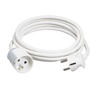 LEGRAND - Rallonge Electrique 2P +T avec Eclipses de Protection et Crochet de Suspension - 1 Fiche Mâle + 1 Fiche Femelle - Longueur 5 mètres - Blanc