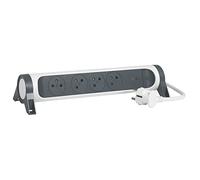 Legrand - Rallonge multiprise rotative avec 4 Prises de Courant Surface, Interrupteur et parafoudre - Blanc et Gris foncé