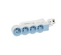 LEGRAND | Rallonge Multiprise Extra-Plate, 4 Prises 2P+T 16A 3680W, Cordon 1,5m Blanc Et Bleu, 1 Prise À 90° Pour Chargeur Volumineux