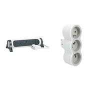 Legrand - Rallonge multiprise rotative avec 3 prises de courant Surface et interrupteur avec cordon 1,5m-blanc et gris foncé & Fiche multiprise avec 3 prises frontales avec terre - blanc et gris clair