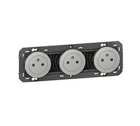 LEGRAND Triple prise de courant, Dooxie, aluminium, 3x2P+T, 16A 230V | 3 prises 2P+T, finition aluminium, encastré, 16A 230V, bornes automatiques, précâblées, protection enfant